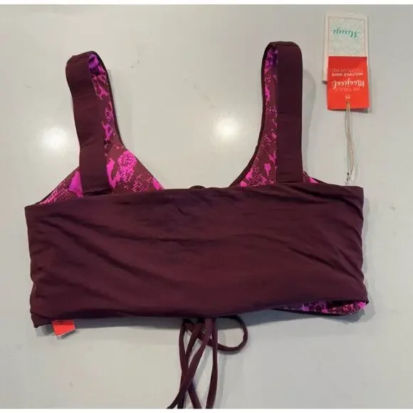 Maaji Size Medium Reversible Burgundy Animal Print Lace Up Swim Top - Picture 4 of 11